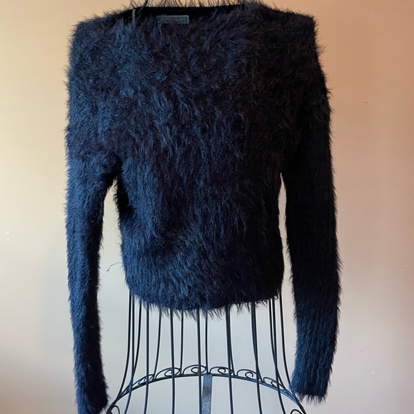 Black Fuzzy Urban Outfitters Crop Sweater - Picture 1 of 4